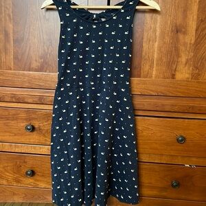 Doe & Rae navy polka dot swan dress